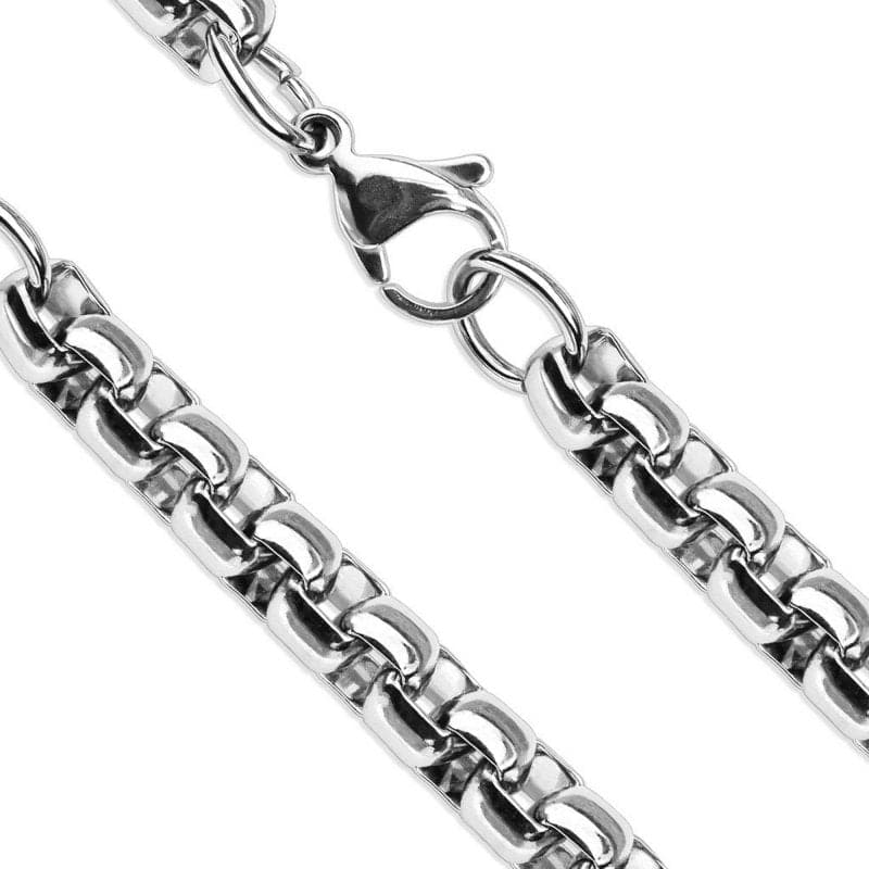 Round Box Necklace Silver Stainless Steel 5mm Rolo Chain