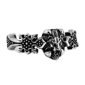 Royal Lion Bracelet Large Stainless Steel Medieval Gothic Cross Cuff