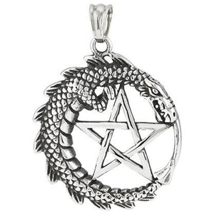 Serpent Dragon Moon Necklace Stainless Steel Fantasy Pentacle Pendant