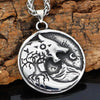 Skoll Hati Norse Necklace Stainless Steel Viking Yggdrasil Wolf Pendant Wood Back