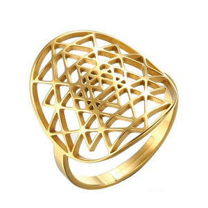 Sri Yantra Ring Gold Stainless Steel Sacred Geometry Golden Proportion Band