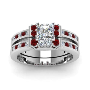Stacking Solitaire with Accents Ring Set Red Clear Cubic Zirconia Wedding Band