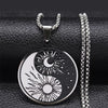 Sun Moon Yin Yang Necklace Stainless Steel Celestial Amulet Pendant Close View