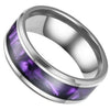 Synthetic Amethyst Ring Silver Stainless Steel Genderless Purple Wedding Band Bottom View