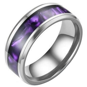 Synthetic Amethyst Ring Silver Stainless Steel Genderless Purple Wedding Band