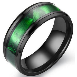 Synthetic Malachite Ring Black Stainless Steel Green Wedding Band