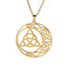Trinity Moon Celtic Necklace Gold Stainless Steel Crescent Triquetra Pendant Left View