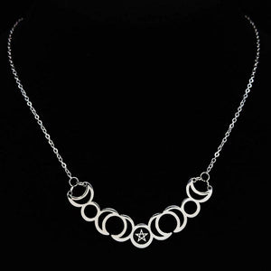 Triple Goddess Pentacle Necklace Stainless Steel Pagan Star Amulet