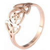 Triple Goddess Ring Rose Gold Stainless Steel Star Crescent Moon Band Left View