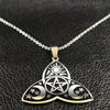 Triquetra Pentacle Necklace Stainless Steel Trinity Knot Sun Moon Amulet Flat View