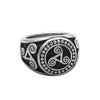Triskelion Signet Ring Mens Womens Stainless Steel Triskele Band