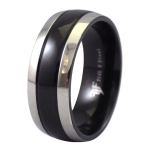 Two-Tone Black and Stainless Steel Ring