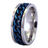Two-Tone Electric Blue Chain Stainless Steel Spinner Ring