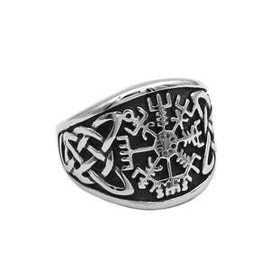 Vegvisir Viking Compass Ring Stainless Steel Norse Protection Rune Band