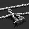 Viking Axe Necklace Stainless Steel Norse Warrior Valknut Pendant Flat View