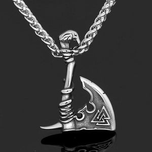 Viking Axe Necklace Stainless Steel Norse Warrior Valknut Pendant