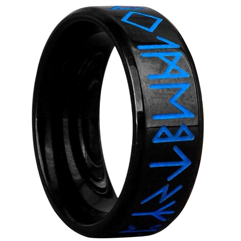 Blue Rune Ring Viking Blue Rune Ring Black Stainless Steel Norse Celtic Band