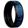 Viking Blue Rune Ring Black Stainless Steel Norse Celtic Band Right View