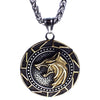 Viking Fenrir Necklace Gold Silver Stainless Steel Helm of Awe Rune Wolf Pendant White