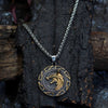 Viking Fenrir Necklace Gold Silver Stainless Steel Helm of Awe Rune Wolf Pendant