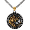 Viking Fenrir Necklace Gold Stainless Steel Norse Rune Wolf Pendant