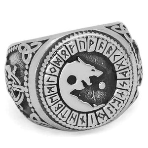 Viking Fenrir Ring Silver Stainless Steel Norse Wolf Signet Band