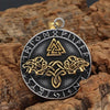 Viking Geri Freki Necklace Gold Silver Stainless Steel Norse Wolf Pendant On Wood