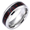 Viking Red Rune Ring Black Silver Stainless Steel Celtic Norse Band