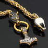 Viking Thors Hammer Necklace Gold Stainless Steel Byzantine Chain Backside View