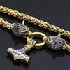 Viking Thors Hammer Necklace Gold Stainless Steel Byzantine Chain Side View