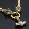 Viking Thors Hammer Necklace Gold Stainless Steel Byzantine Chain