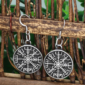 Viking Vegvisir Earrings Stainless Steel Norse Runic Compass Drops