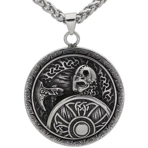 Viking Warrior Necklace Silver Stainless Steel Norse Odin Pendant