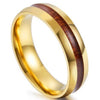 Walnut Wood Inlay Ring Gold Stainless Steel Anniversary Wedding Band Right View