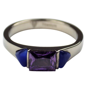 Women's Titanium Ring Purple Blue Faux Three Stone Band 1