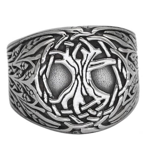 Yggdrasil Ring Silver Stainless Steel Celtic Tree of Life Signet Band