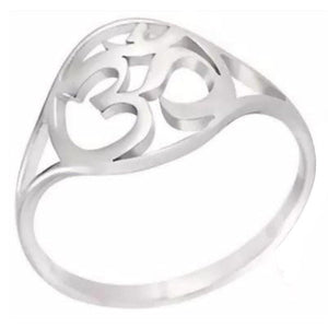 Yoga Ohm Ring Silver Stainless Steel Spiritual Aum Band